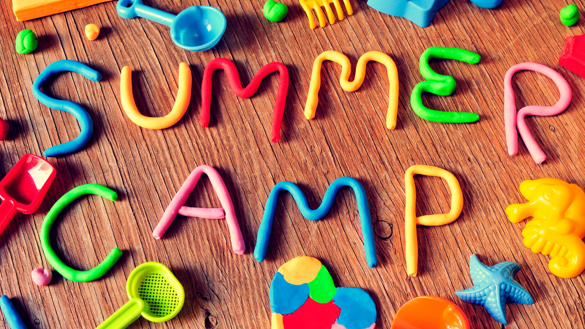 summer camp spelled out with colorful dough